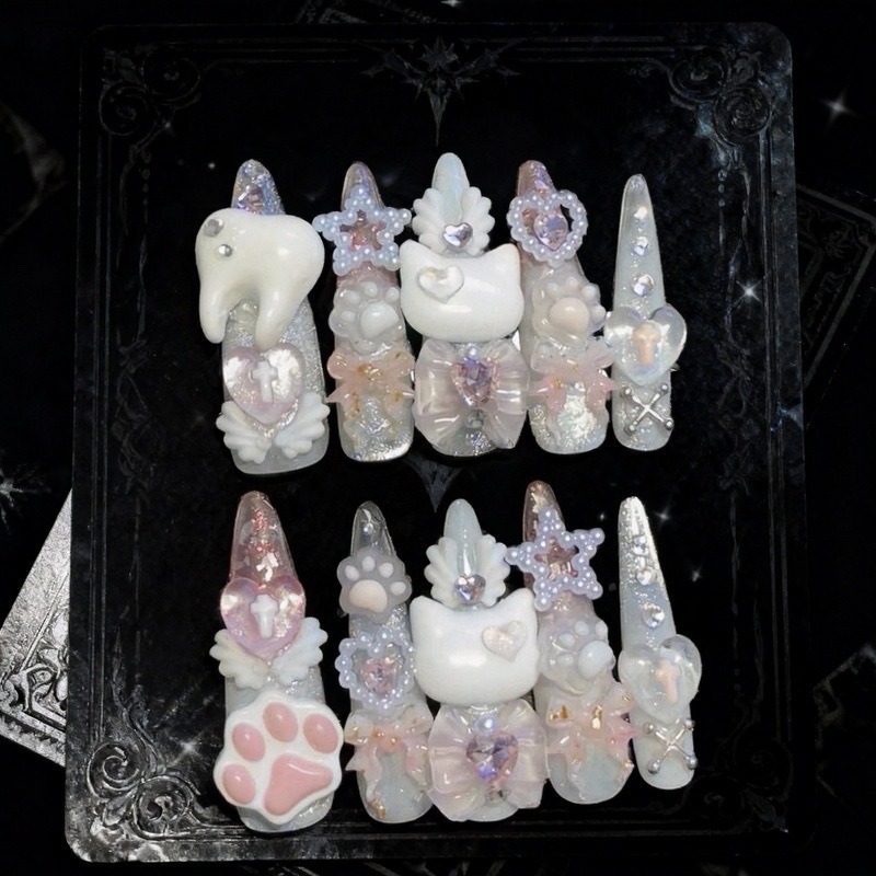10PCS Sweet Cool White 3D Cat  - Cat Claw Bark recension och pris